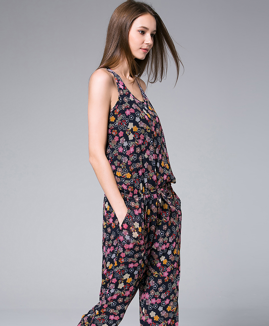 Jumpsuits -  Cherry Blossom Printed Silk Jumpsuit